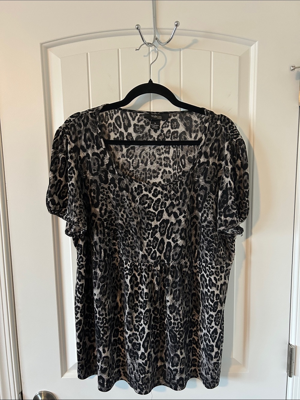 Style & Co. Black and Gray Leopard-Print Peplum Blouse